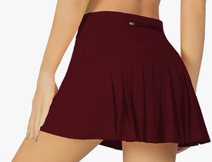 Maroon Flowy Sporty Skirt With Back Pleat
