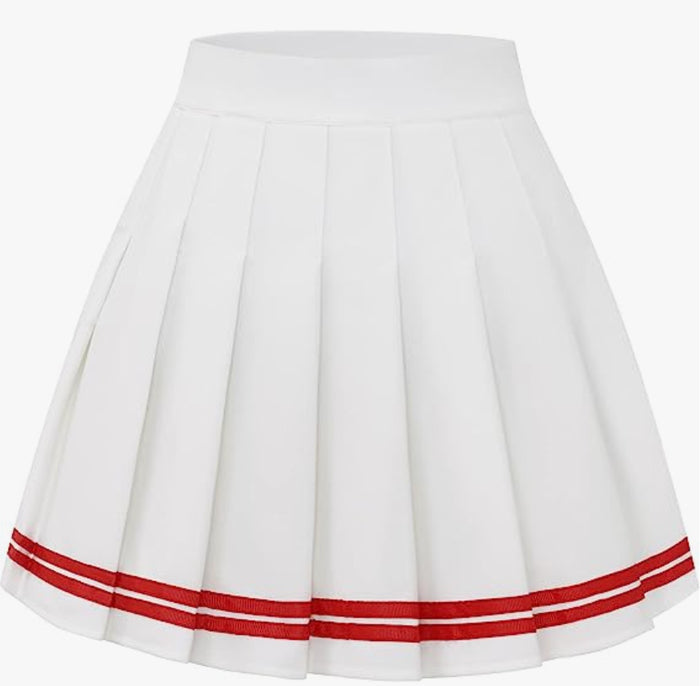 White & Red Pleated Cheer Skirt
