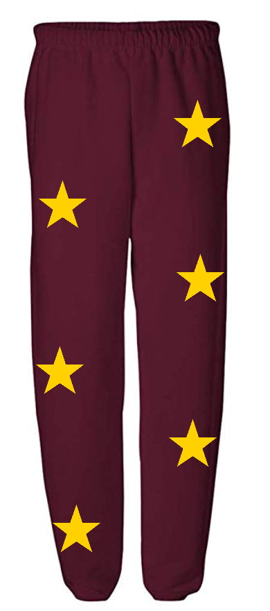 Star Power Maroon Sweats with Bright Gold Stars