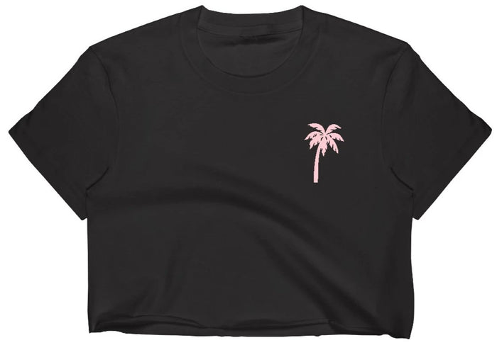 Pink Palm Tree Raw Hem Cropped Tee (Available in 2 Colors)