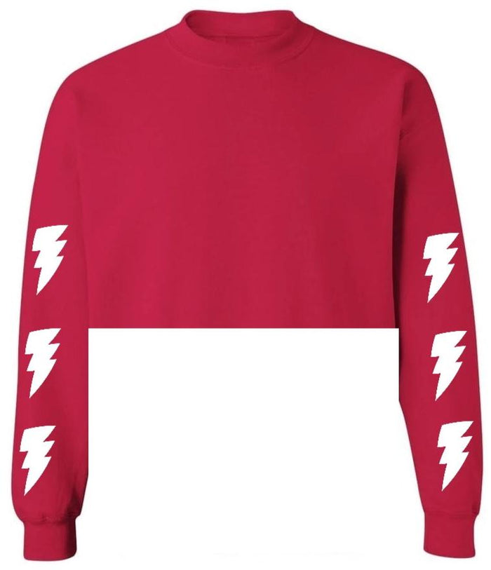 Lightning Raw Hem Cropped Crewneck with White Bolts