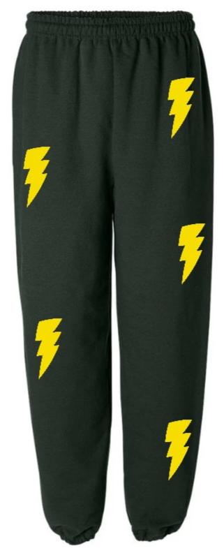 Lightning Forest Green Sweatpants with Yellow Bolts