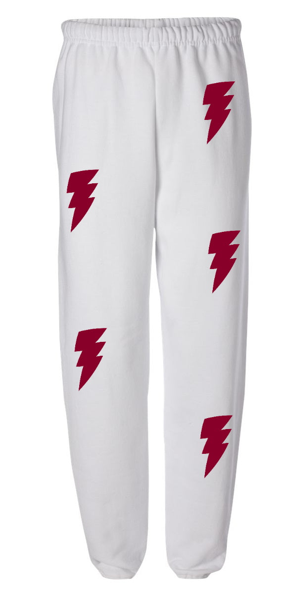 Lightning White Sweats with Maroon Bolts