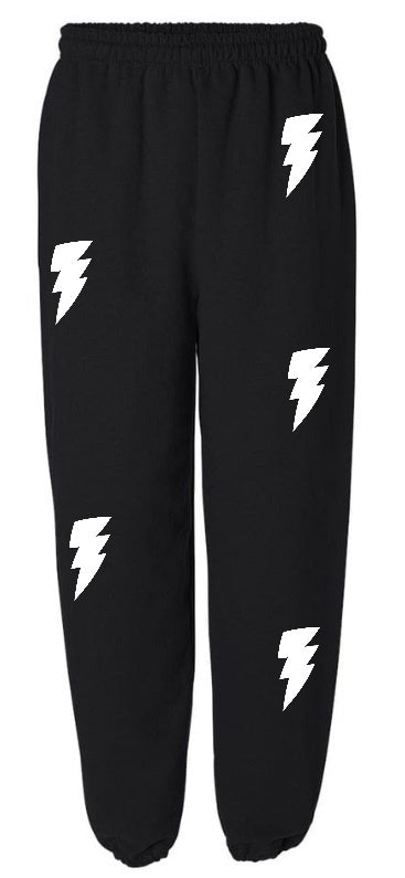 Lightning Black Sweats with White Bolts