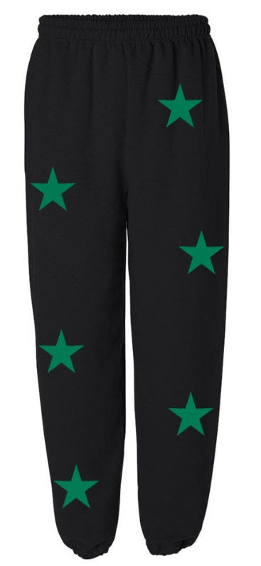 Star Power Black Sweats with Green Stars