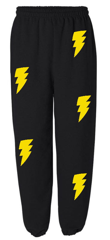 Lightning Black Sweats with Yellow Bolts