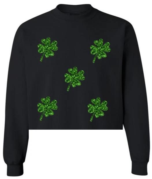 Glitter Shamrocks Raw Hem Cropped Crewneck