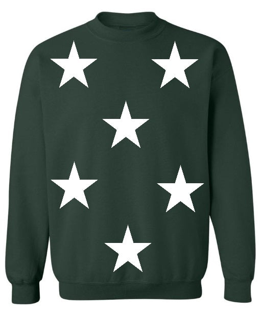 Star Power Forest Green Crewneck with White Stars