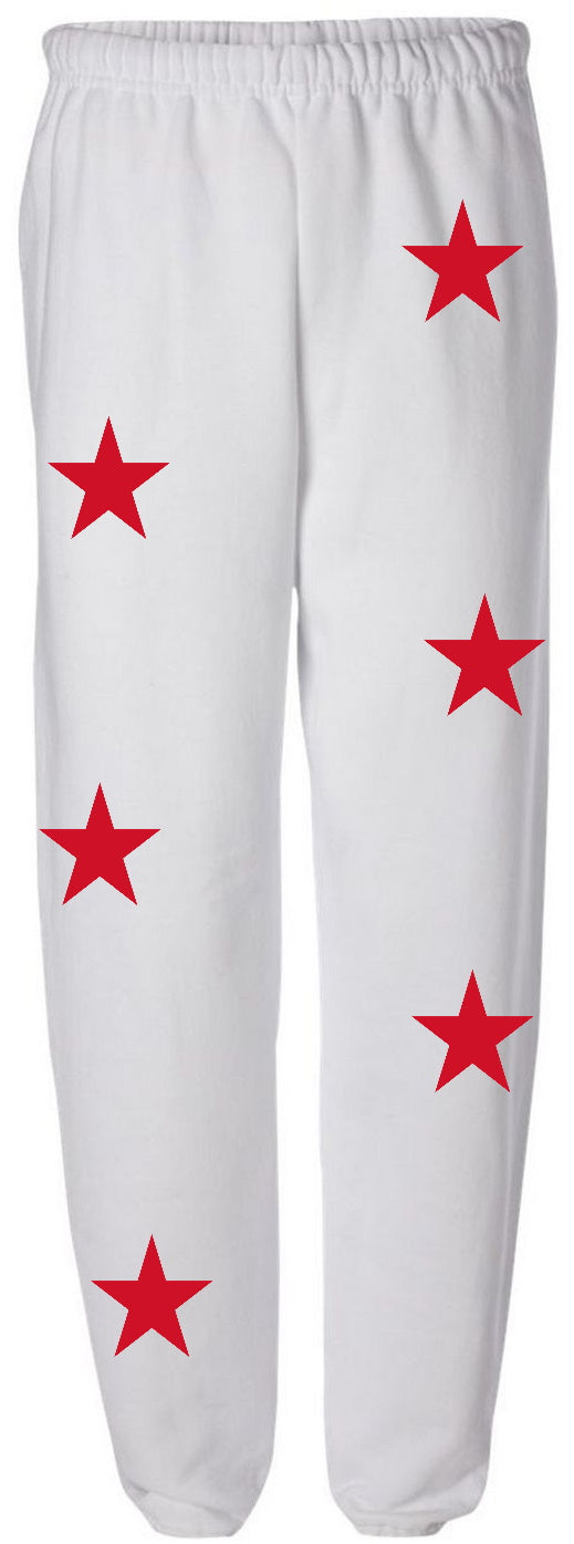 Star Power White Sweats with Red Stars
