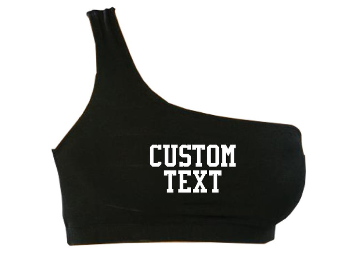 Custom Single Color Text Black Seamless One Shoulder Ribbed Crop Top
