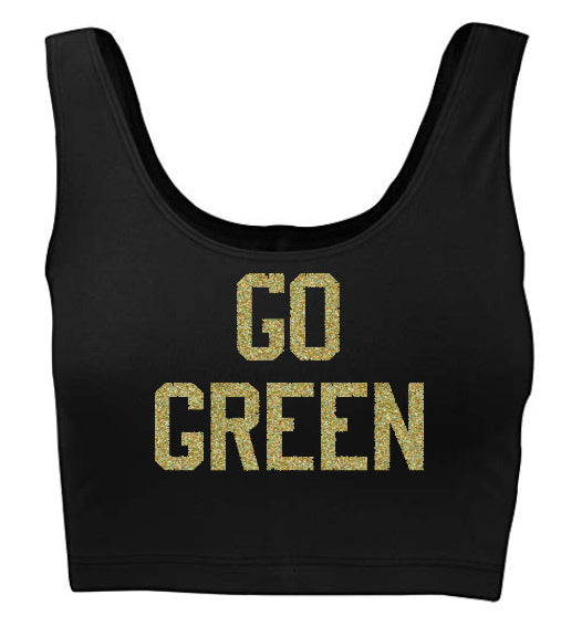 Go Green Glitter Tank Crop Top (Available in Two Colors)