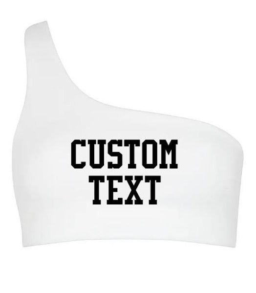 Custom Single Color Text White Seamless One Shoulder Ribbed Crop Top