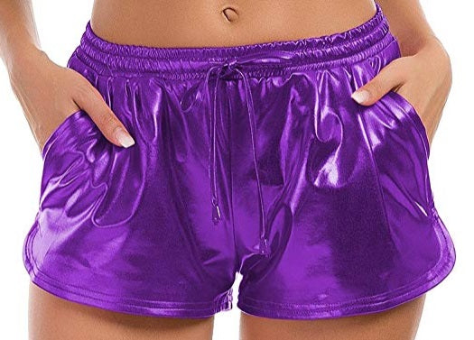 Purple Metallic Draw String Shorts