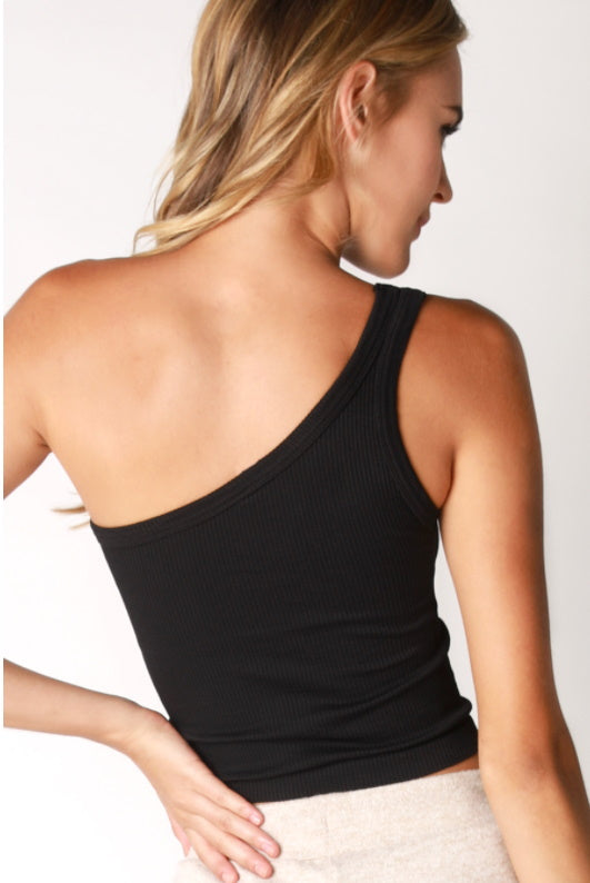 Custom Single Color Text Alexis Seamless One Shoulder Ribbed Crop Top (Available in 5 Colors)