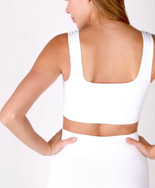 Custom Single Color Text Seamless Aria Ribbed Square Neck Crop Top (Available in 3 Colors)