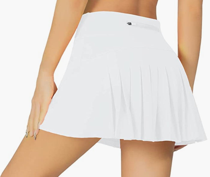 White Flowy Sporty Skirt With Back Pleat