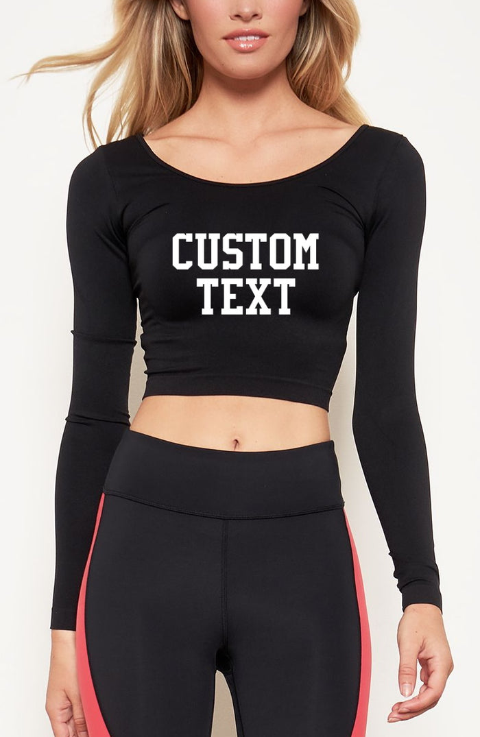 Custom Single Color Text Maya Seamless Long Sleeve Crop Top (Available in 2 Colors)