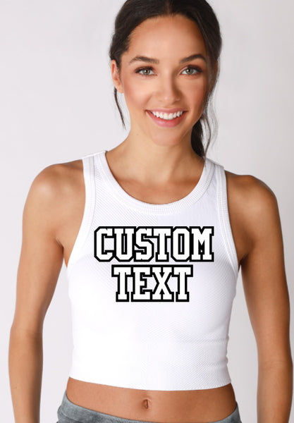 Custom Double Color Text Karolina Seamless Ribbed Tank Crop