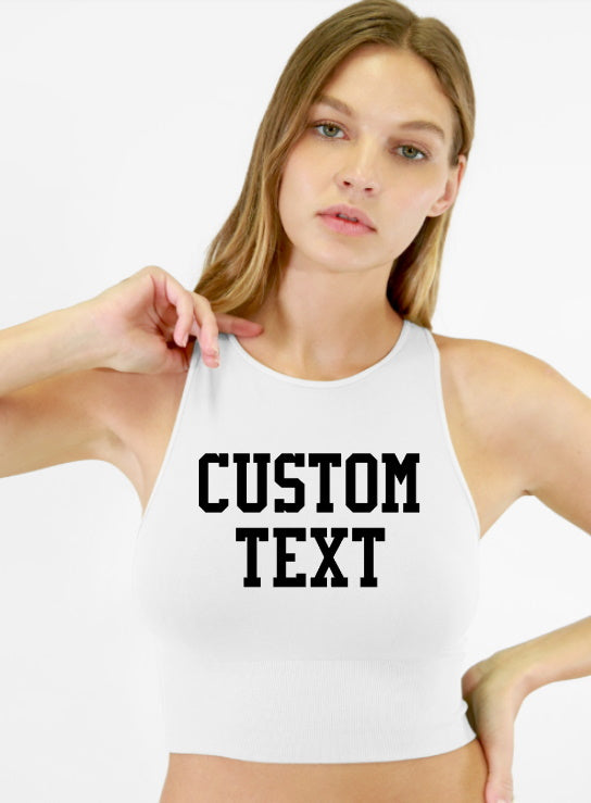Custom Single Color Text Hayley Seamless Brami Crop Top (Available in 2 Colors)