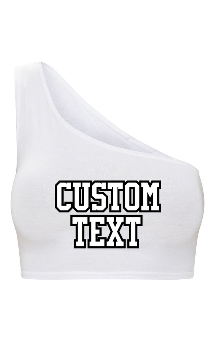 Custom Double Color Text White Seamless One Shoulder Ribbed Crop Top