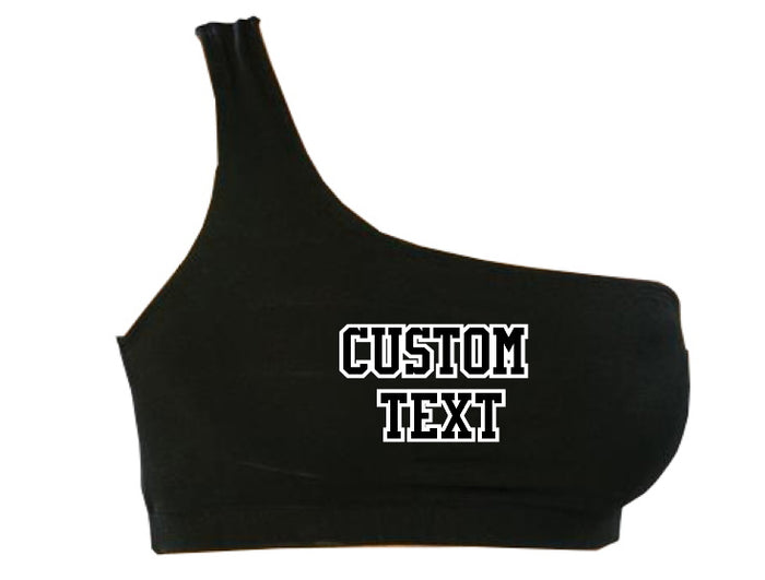 Custom Double Color Text Black Seamless One Shoulder Ribbed Crop Top