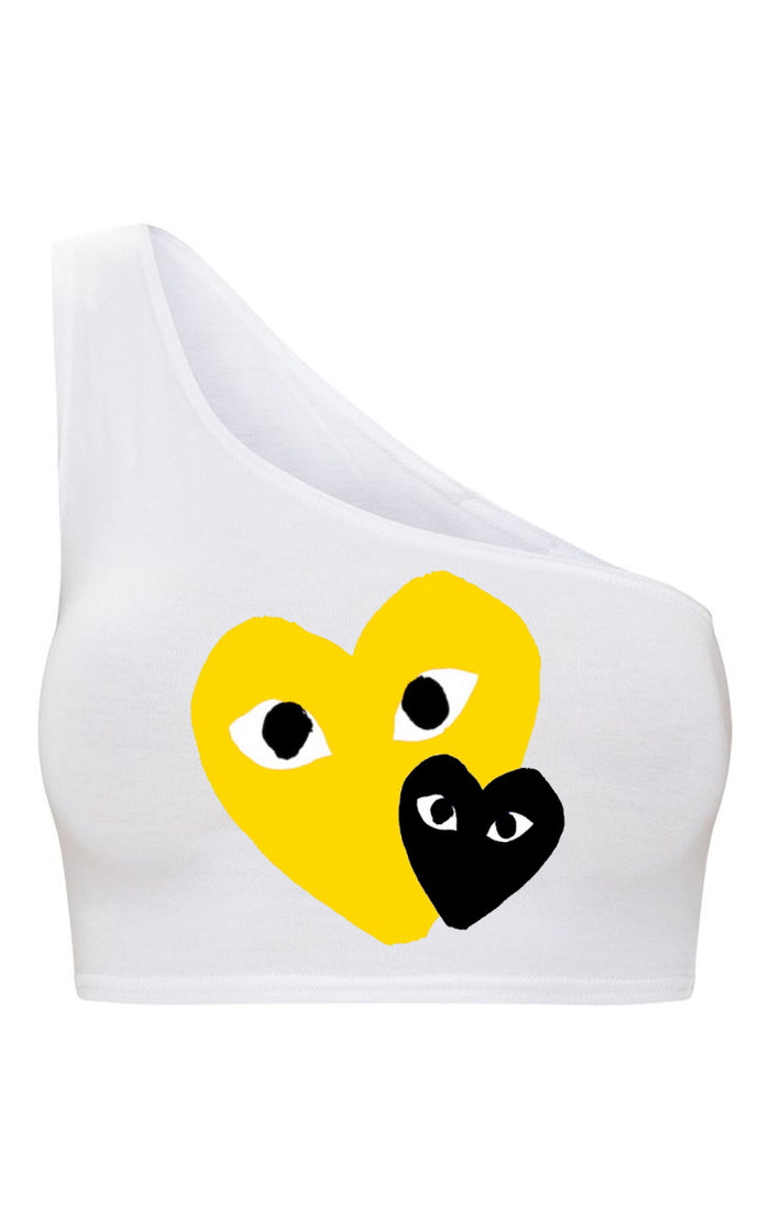 Game Day Hearts Seamless One Shoulder Ribbed Crop Top (Available in 2 Colors)