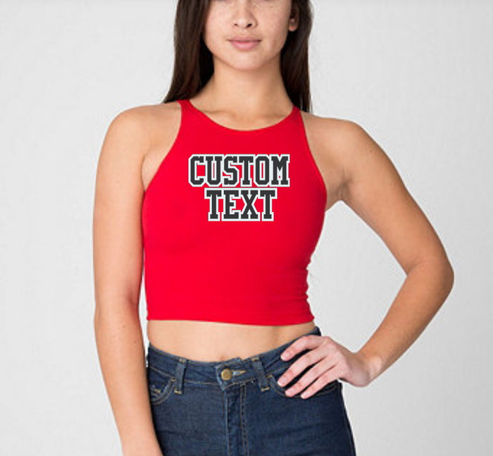Custom Double Color Text Red Alex Cotton Spandex Sleeveless Crop Top