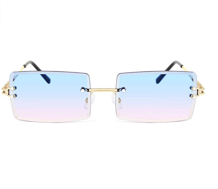 Blue & Pink Square Rimless Sunglasses
