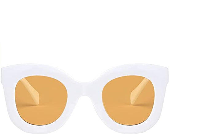 White & Yellow Semi Cat Eye Oversized Sunglasses