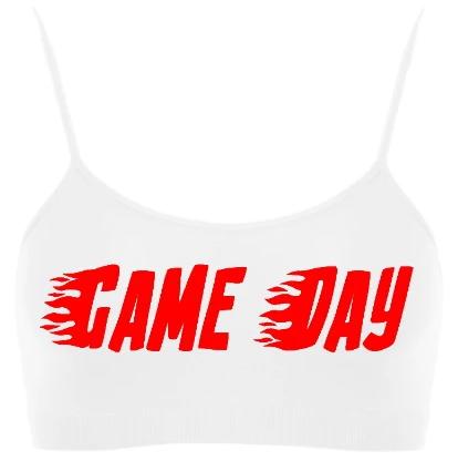 Game Day Flames Seamless Spaghetti Strap Super Crop Top (Available in Two Colors)