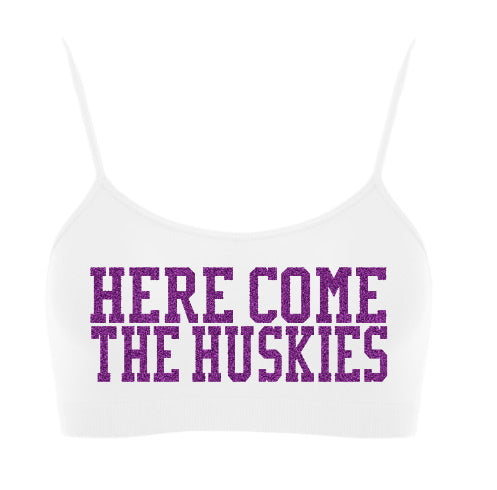 Here Come The Huskies Glitter Seamless Spaghetti Strap Super Crop Top (Available in 2 Colors)
