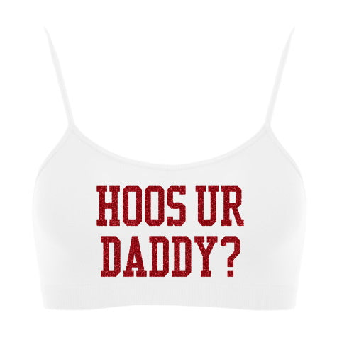 Hoos Ur Daddy? Glitter Seamless Spaghetti Strap Super Crop Top (Available in 2 Colors)