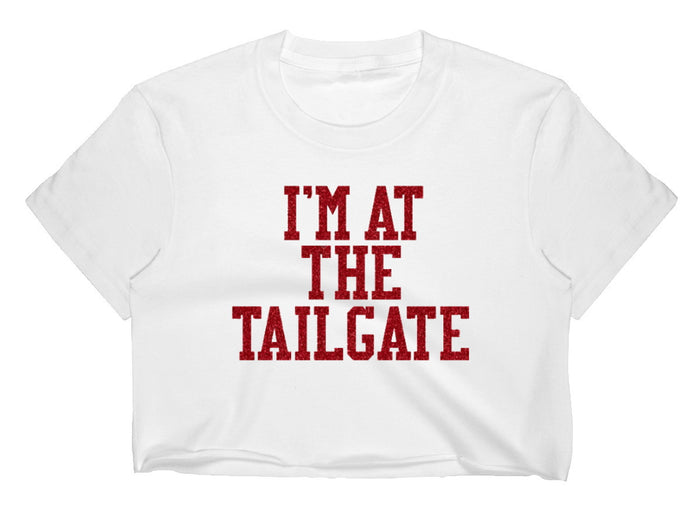 I'm At The Tailgate Glitter Raw Hem Cropped Tee (Available in 2 Colors)