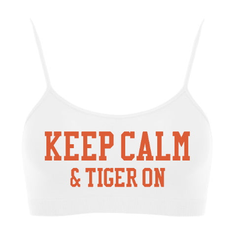 Keep Calm & Tiger On Seamless Spaghetti Strap Super Crop Top (Available in 2 Colors)