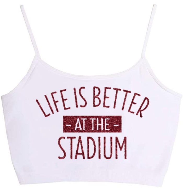 Life Is Better At The Stadium Glitter Seamless Crop Top