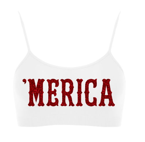 'Merica Glitter Seamless Super Crop Top (Available in 2 Colors)