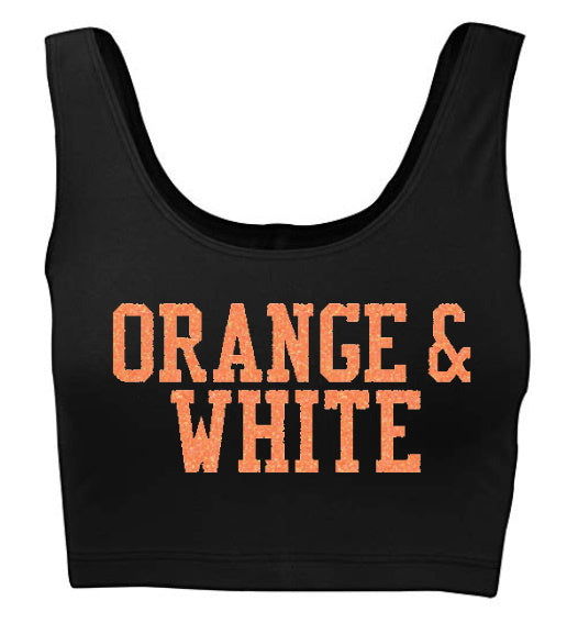 Orange & White Fluorescent Glitter Tank Crop Top (Available in Two Colors)
