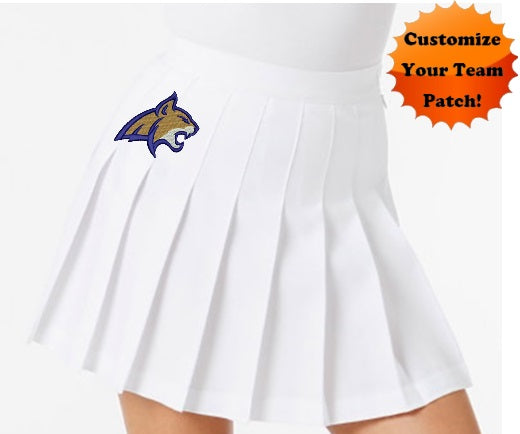 Embroidered Team Patch White Pleated Cheer Skirt