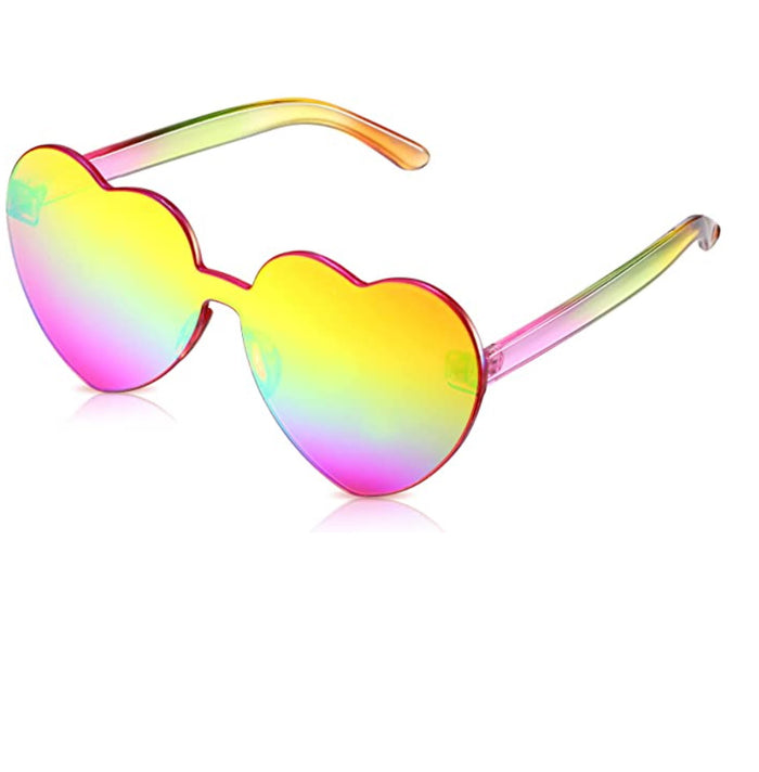 Gold Multi Color Heart Shaped Sunglasses