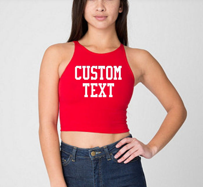 Custom Single Color Text Red Alex Cotton Spandex Sleeveless Crop Top