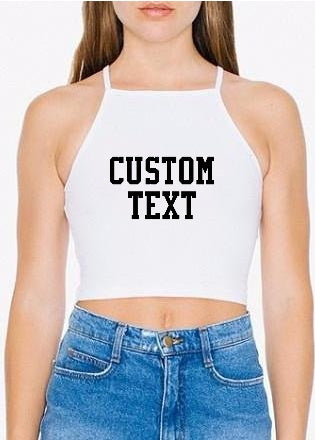 Custom Single Color Text White Parker Square Off Crop Top