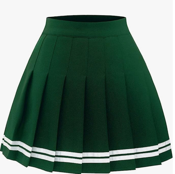 Green & White Pleated Cheer Skirt