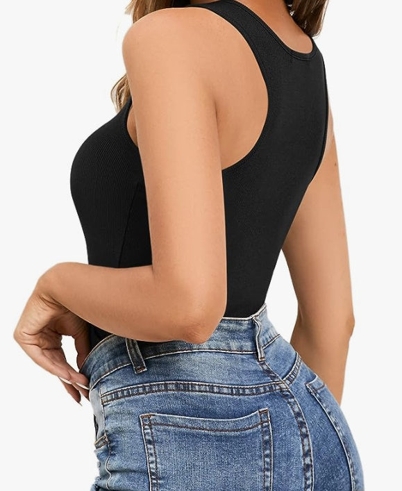 Double Hearts Ribbed Racerback Tank Bodysuit (Available in 2 Colors)
