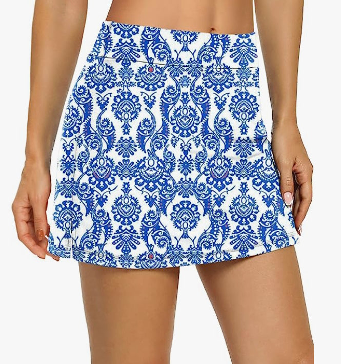 Blue and White Cheer Skirt w/ Built In Shorts