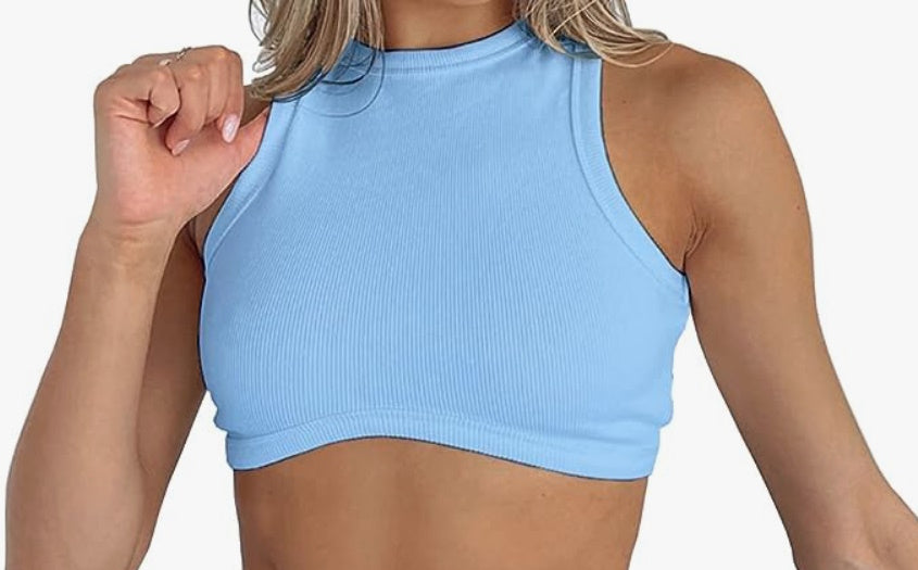 Custom Single Color Text Ribbed Racerback Crop Top (Available in 10 Colors)