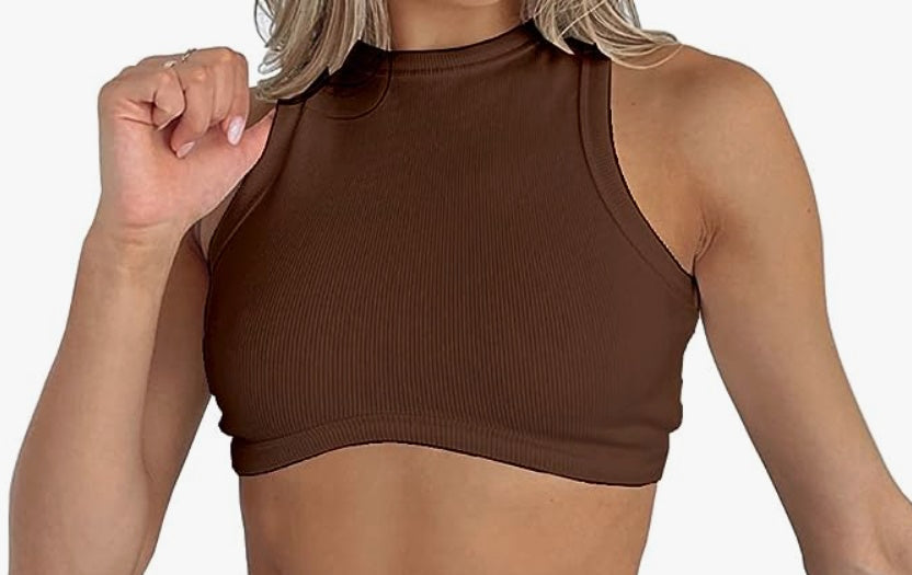 Custom Single Color Text Ribbed Racerback Crop Top (Available in 10 Colors)