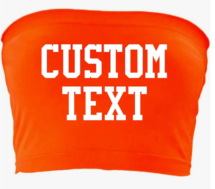 Custom Single Color Text Seamless Crop Tube Top (Available in 7 Colors)