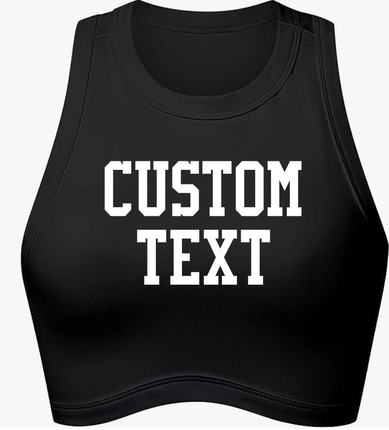 Custom Single Color Text Ribbed Racerback Crop Top (Available in 10 Colors)