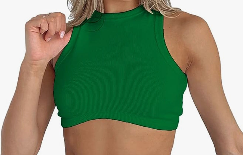 Custom Single Color Text Ribbed Racerback Crop Top (Available in 10 Colors)