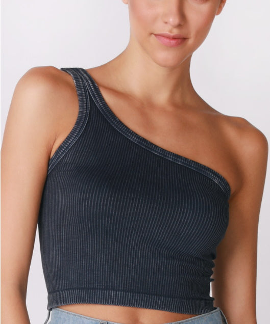 Party Like A Patriot Seamless Ribbed One Shoulder Crop Top (Available in 3 Colors)